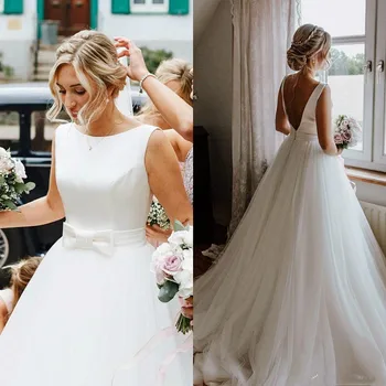 2019 Vintage A Line Wedding Dresses Scoop Neck Satin Tulle Bridal Gown Custom Made Plus Size Boho Wedding Dress Cheap
2019 Vintage A Line Wedding Dresses Scoop Neck Satin Tulle Bridal Gown Custom Made Plus Size Boho Wedding Dress Cheap
