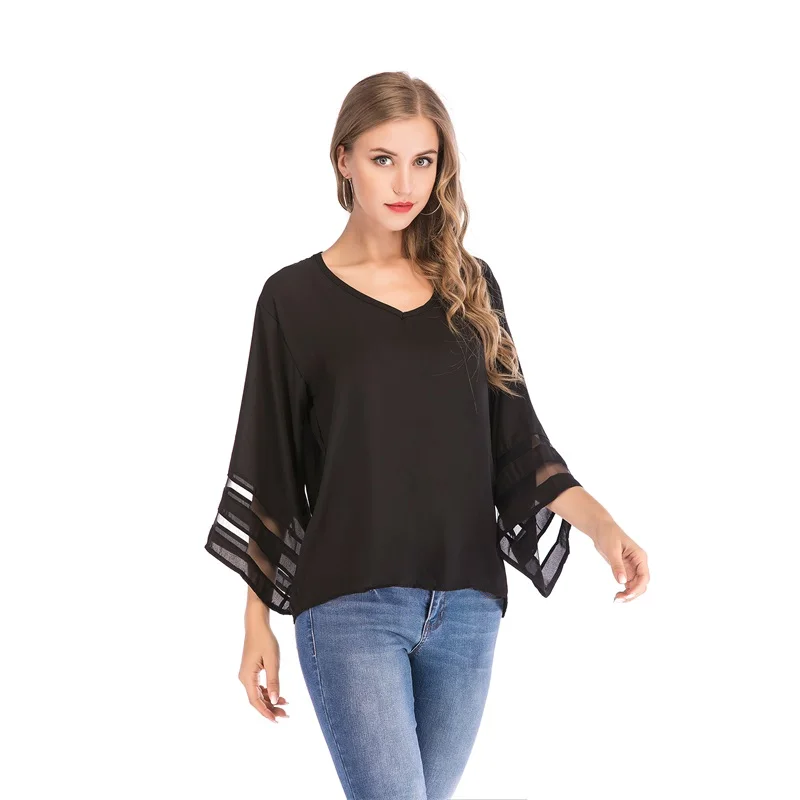 Women V Neck Chiffon 3/4 Bell Sleeve Casual Lace Patchwork Blouses Loose Shirts Tops Mesh Panel Blouse Tee Shirt Ladies S-5XL
Women V Neck Chiffon 3/4 Bell Sleeve Casual Lace Patchwork Blouses Loose Shirts Tops Mesh Panel Blouse Tee Shirt Ladies S-5XL