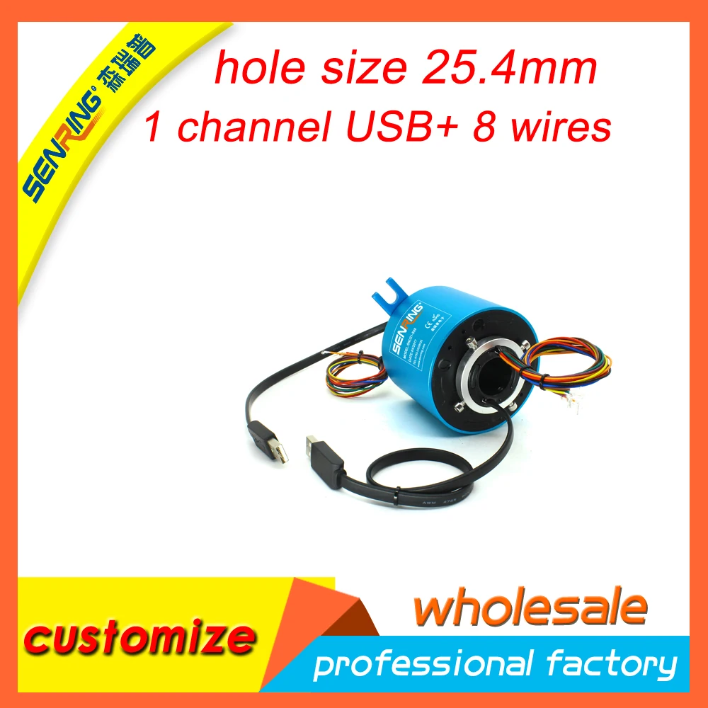 1 channel USB 2.0 with 8 cicuits/wires signal of hold size 25.4mm(1'') through bore USB slip ring
1 channel USB 2.0 with 8 cicuits/wires signal of hold size 25.4mm(1'') through bore USB slip ring