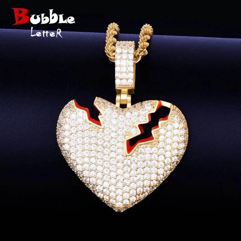 Gold Broken Heart Pendant Necklace With 4mm Tennis Chain Red oil Cubic Iced Zircon Men's Hip hop Jewelry For Gift
Gold Broken Heart Pendant Necklace With 4mm Tennis Chain Red oil Cubic Iced Zircon Men's Hip hop Jewelry For Gift