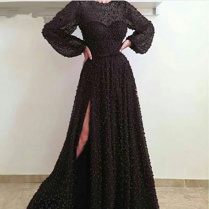 Black Muslim Evening Dresses A-line Long Sleeves Pearls Slit Long Islamic Dubai Saudi Arabic Long Formal Evening Gown
Black Muslim Evening Dresses A-line Long Sleeves Pearls Slit Long Islamic Dubai Saudi Arabic Long Formal Evening Gown