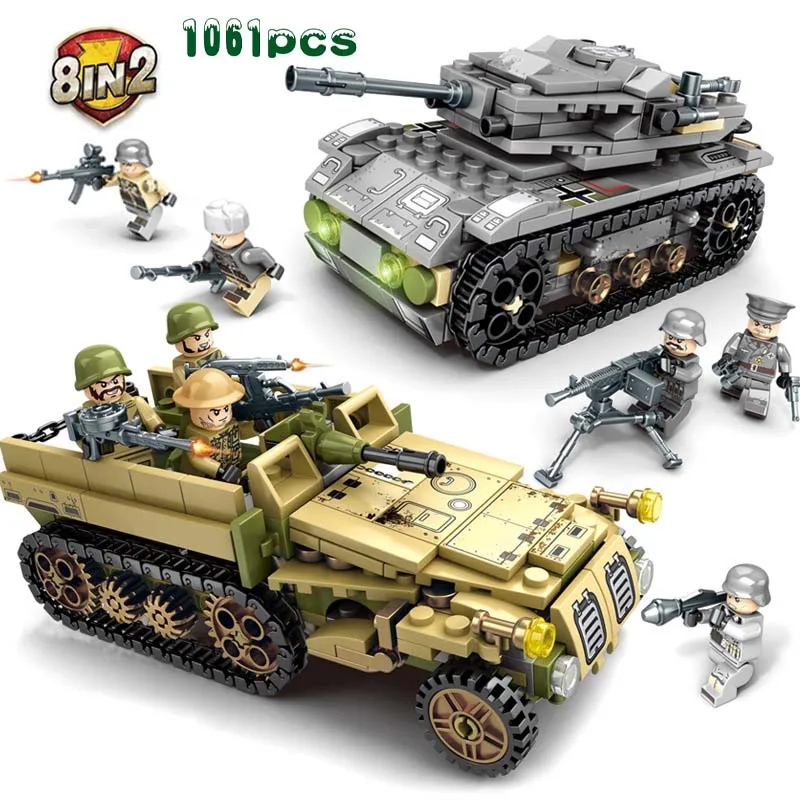 1061pcs Military series world war II 8 in 2 Tank armored vehicle Model Building Blocks For children Gifts compatible legoings
1061pcs Military series world war II 8 in 2 Tank armored vehicle Model Building Blocks For children Gifts compatible legoings