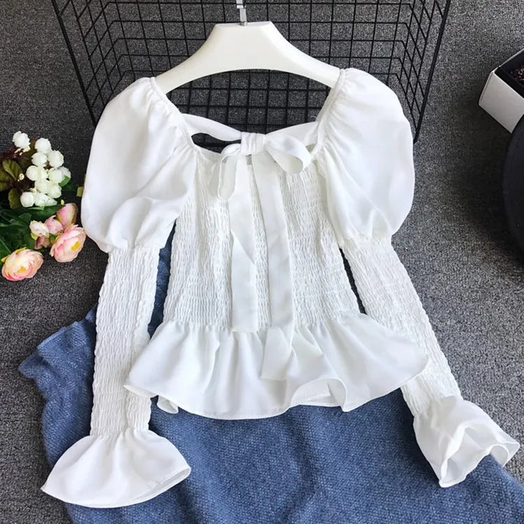 Women Sweet Lace up Puff Sleeve Pullover Slim Fit Short Solid Shirt Blouse Tops Square Collar Girls Shirt C66
Women Sweet Lace up Puff Sleeve Pullover Slim Fit Short Solid Shirt Blouse Tops Square Collar Girls Shirt C66