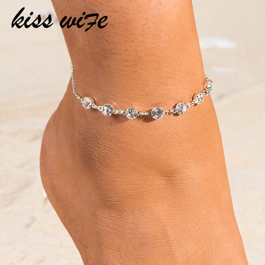 

KISSWIFE Vintage Fashion Crystal Anklets For Women Link Chin Bohemian Gold Silver Color Shoe Boot Chain Bracelet Foot Jewelry