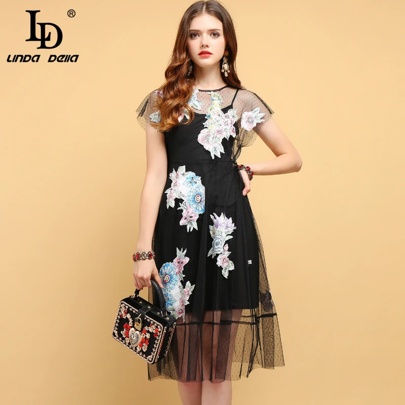 LD LINDA DELLA Fashion Designer Summer Vintage Dress Women's Batwing Sleeve Appliques Mesh Overlay Elegant Ladies Vacation Dress
LD LINDA DELLA Fashion Designer Summer Vintage Dress Women's Batwing Sleeve Appliques Mesh Overlay Elegant Ladies Vacation Dress