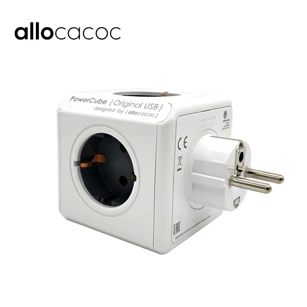 

Allocacoc PowerCube Socket EU Plug 4 Outlets Dual USB Port Adapter Convenient Power Design 16A 250V For Home