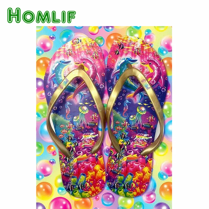 HOMLIF Diamond Embroidery Flip Flops 5D DIY Painting Cartoon Full Square/Round Drill Mosaic Cross Stitch Decoration Home | Дом и сад