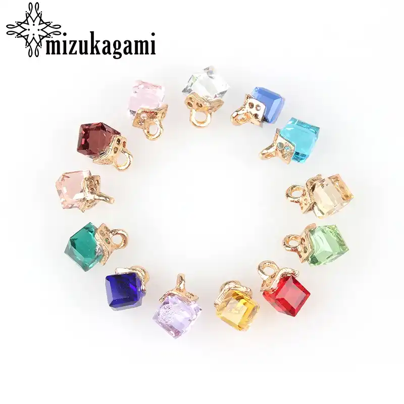 12pcs colorful crystal birthstones cube gift charms pendant 8mm