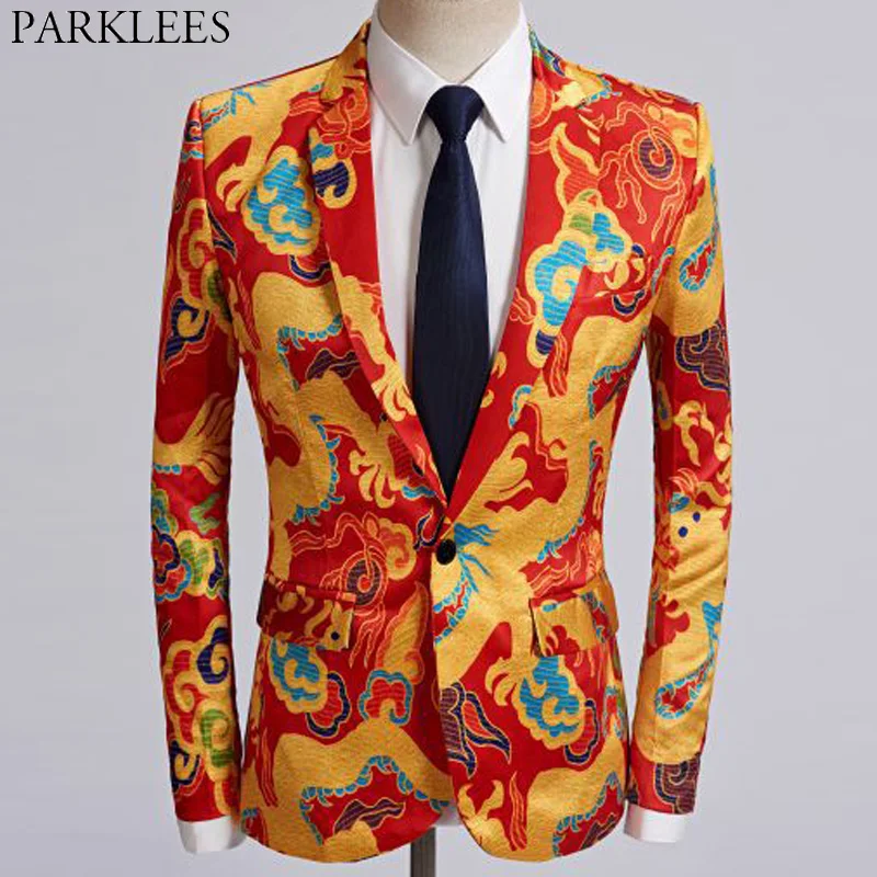 Chinese Style Red Dragon Embroidery Blazer Jacket Men Costume Homme Brand One Button Slim Fit Male Suit Jacket for Wedding Party
Chinese Style Red Dragon Embroidery Blazer Jacket Men Costume Homme Brand One Button Slim Fit Male Suit Jacket for Wedding Party