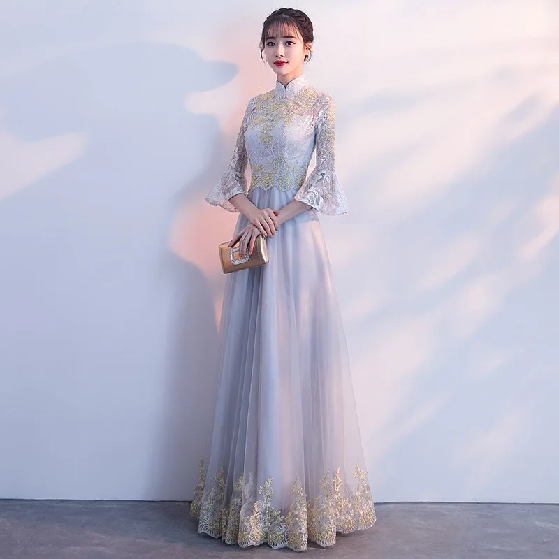 Spring Gray Embroidery Oriental Style Dresses Chinese Bride Vintage Traditional Wedding Cheongsam Dress Qipao Plus Size XS-3XL
Spring Gray Embroidery Oriental Style Dresses Chinese Bride Vintage Traditional Wedding Cheongsam Dress Qipao Plus Size XS-3XL