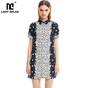 Lady Milan 2019 Women's Runway Dresses Turn Down Collar 3/4 Sleeves Floral Printed Fashion Casual Elegant Dresses
Lady Milan 2019 Women's Runway Dresses Turn Down Collar 3/4 Sleeves Floral Printed Fashion Casual Elegant Dresses