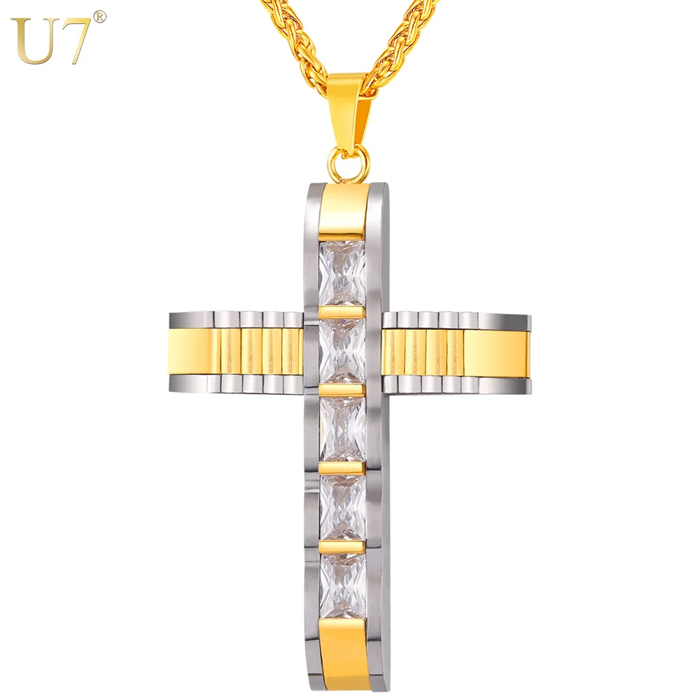 U7 Big Cross Necklace & Pendant Two-tone Gold Color Stainless Steel Cubic Zirconia Christian Jewelry For Men/Women Gift P1089
U7 Big Cross Necklace & Pendant Two-tone Gold Color Stainless Steel Cubic Zirconia Christian Jewelry For Men/Women Gift P1089