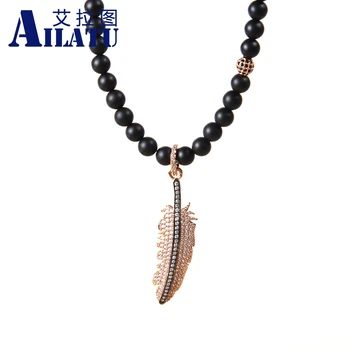 Ailatu Fashion Jewelry Natural 6mm Matte Onyx Stone Micro Pave Full Cubic Zirconia Feather Charm Men's Beaded Necklace
Ailatu Fashion Jewelry Natural 6mm Matte Onyx Stone Micro Pave Full Cubic Zirconia Feather Charm Men's Beaded Necklace
