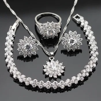 White Cubic Zirconia Silver Color Jewelry Sets For Women Stud Earrings Bracelet Rings Necklace Pendant Christmas Gift
White Cubic Zirconia Silver Color Jewelry Sets For Women Stud Earrings Bracelet Rings Necklace Pendant Christmas Gift