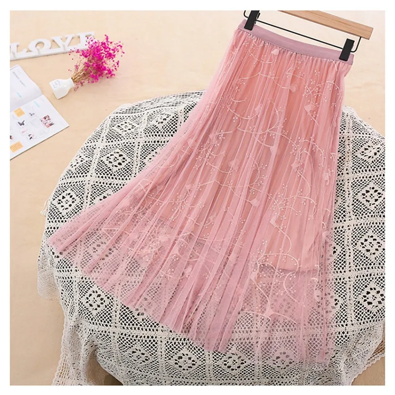 Tulle Skirts Women spring plus size Long Maxi Skirt Female Elastic High Waist Pleated Tutu Skirt Black pink White 
Tulle Skirts Women spring plus size Long Maxi Skirt Female Elastic High Waist Pleated Tutu Skirt Black pink White
