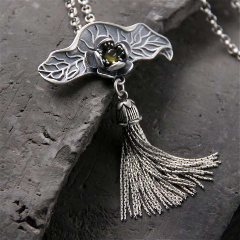 47*74MM Lotus Necklace Pendant For Women 100% 925 Sterling Silver Necklaces & Pendants Exquisite Lotus Leaves Tassel Jewelry 
47*74MM Lotus Necklace Pendant For Women 100% 925 Sterling Silver Necklaces & Pendants Exquisite Lotus Leaves Tassel Jewelry