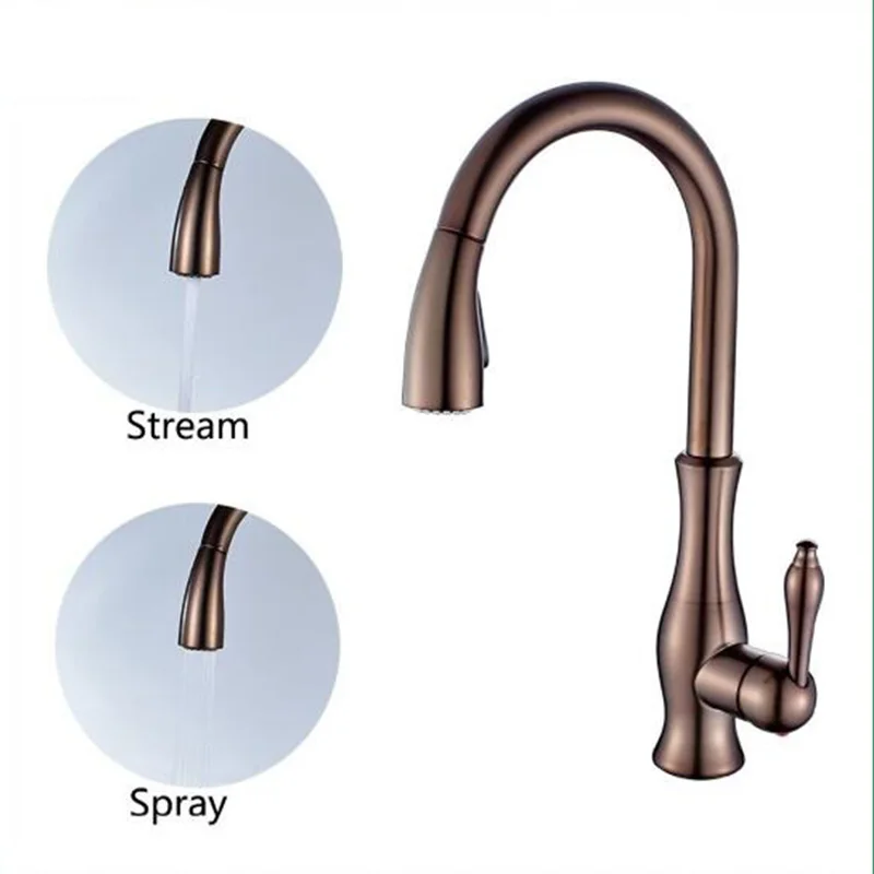 

KitchenVidric Faucet Oil Rubbed Bronze basin Faucets Pull Out 360 Degree Rotating Deck Mounted Cold and Hot Kran Water Taps
