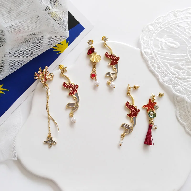 Creative asymmetric deep sea mermaid metal texture Enamel Earrings Wholesale for women
Creative asymmetric deep sea mermaid metal texture Enamel Earrings Wholesale for women