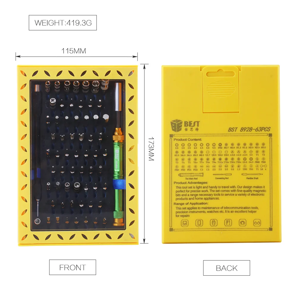 New magnetic bit driver kit 63 in1 Professional repair tools kit Multifunctional precision screwdriver set for iPhone,Mac,Laptop
New magnetic bit driver kit 63 in1 Professional repair tools kit Multifunctional precision screwdriver set for iPhone,Mac,Laptop