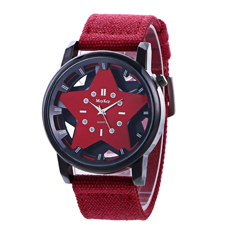 Men Watches New Famous Brand Casual Quartz Watch Women Five-pointed Star Canvas Strap Wrist Watch Relogios Feminino Hot Sale Red
Men Watches New Famous Brand Casual Quartz Watch Women Five-pointed Star Canvas Strap Wrist Watch Relogios Feminino Hot Sale Red