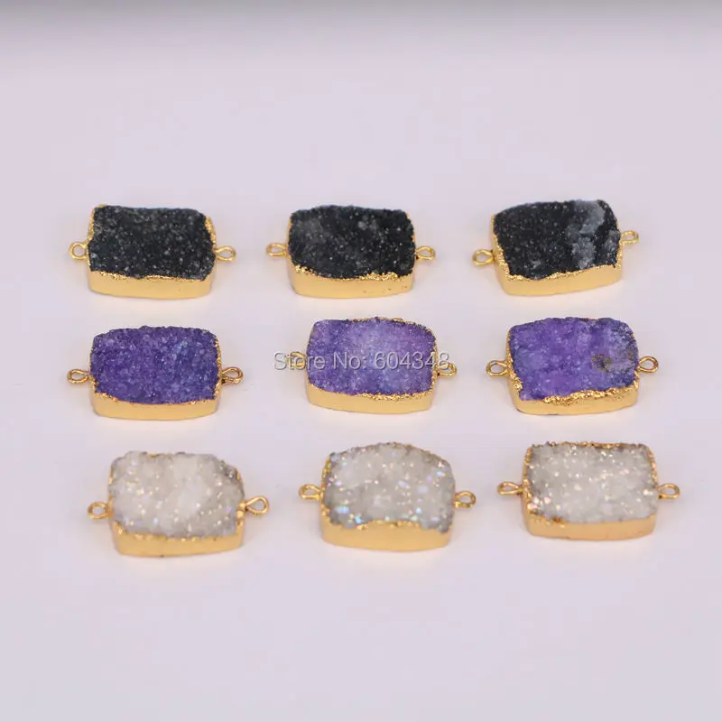 10Pcs White AB / Purple / Black Quartz Stone Connector Beads, Rectangle shape Gold color Crystal Drusy Gem stone Beads
10Pcs White AB / Purple / Black Quartz Stone Connector Beads, Rectangle shape Gold color Crystal Drusy Gem stone Beads