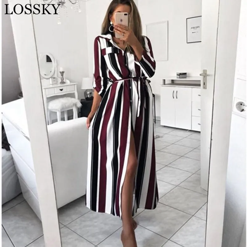 2019 OL Office Lady Maxi Dress Button Lace Up Belt Long Sleeve Women Autumn Spring Long Shirt Dress Striped Print Dresses Robe
2019 OL Office Lady Maxi Dress Button Lace Up Belt Long Sleeve Women Autumn Spring Long Shirt Dress Striped Print Dresses Robe