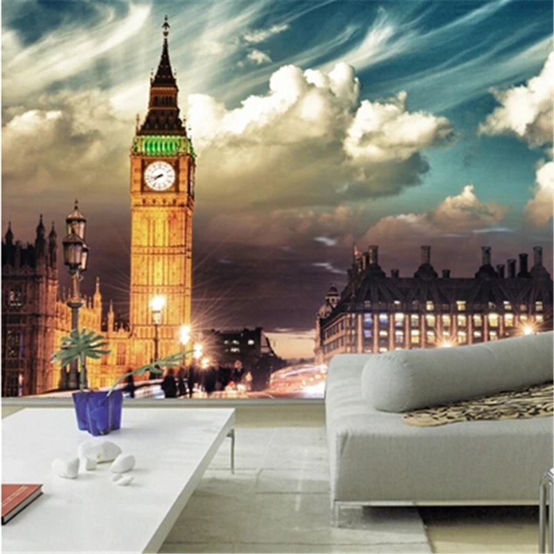 

Custom 3d mural wallpaper European landscape architecture Bar KTV lounge living room, Big Ben in London Night 3d photo wallpaper