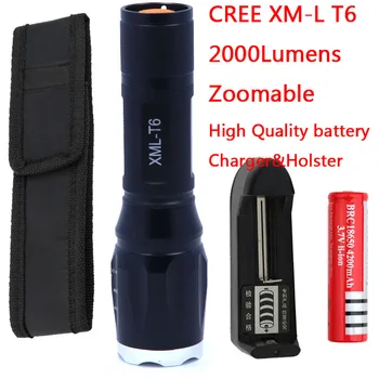 XM-L T6 2000 Lumens Zoomable LED Flashlight Torch Lantern light +1 x High Quality 18650 Battery + charger + holster
XM-L T6 2000 Lumens Zoomable LED Flashlight Torch Lantern light +1 x High Quality 18650 Battery + charger + holster