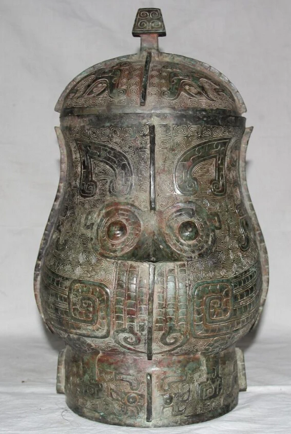 S2260 15 Archaic Chinese Dynasty Bronze Bird Owl Face Water Wine Container Vessel Pot D0317
S2260 15 Archaic Chinese Dynasty Bronze Bird Owl Face Water Wine Container Vessel Pot D0317