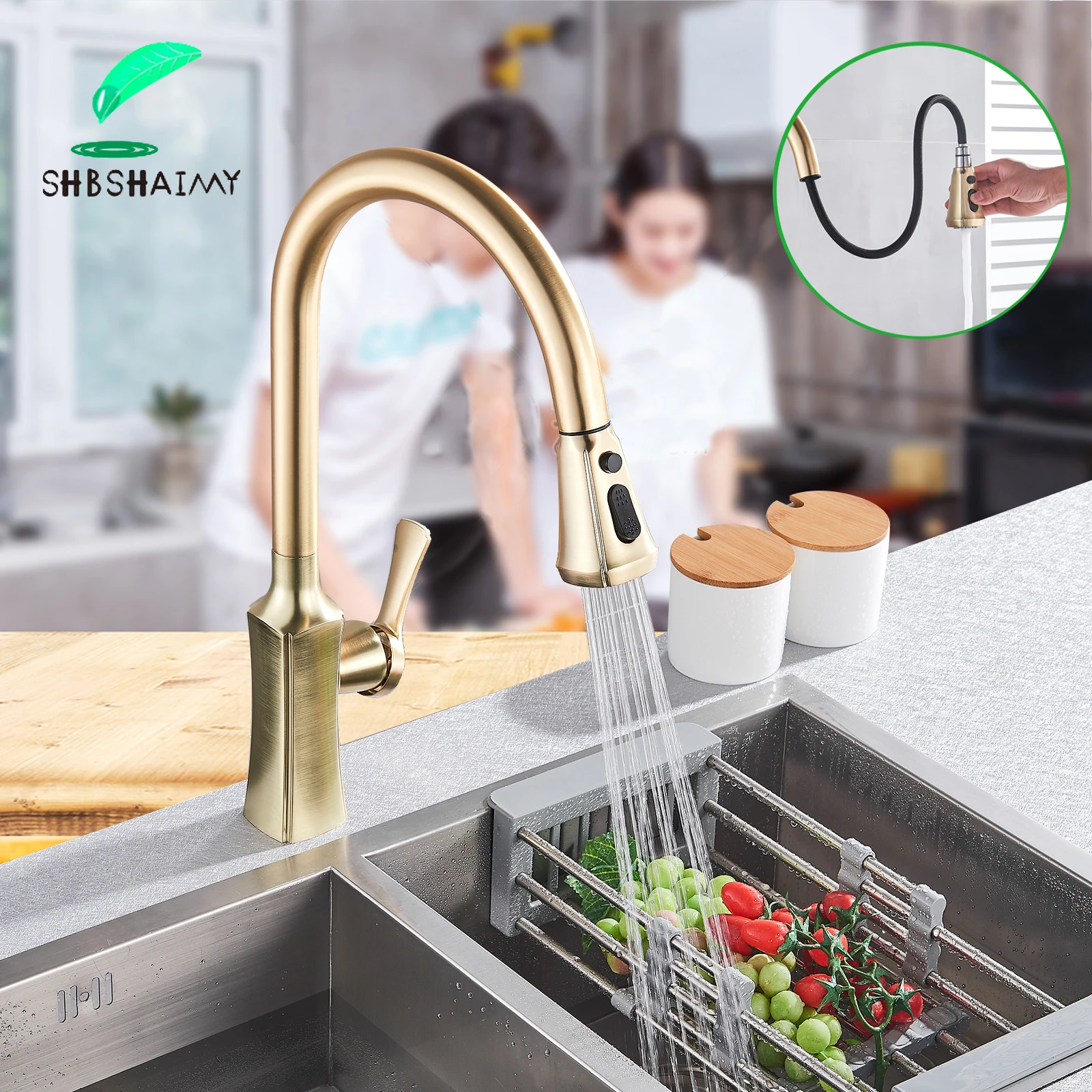 SHBSHAIMY Brushed Gold Pull out Kitchen Sink faucet Deck Mounted Two Outlet Water Modes Unique Body Design Cold Hot Mixer Taps
SHBSHAIMY Brushed Gold Pull out Kitchen Sink faucet Deck Mounted Two Outlet Water Modes Unique Body Design Cold Hot Mixer Taps