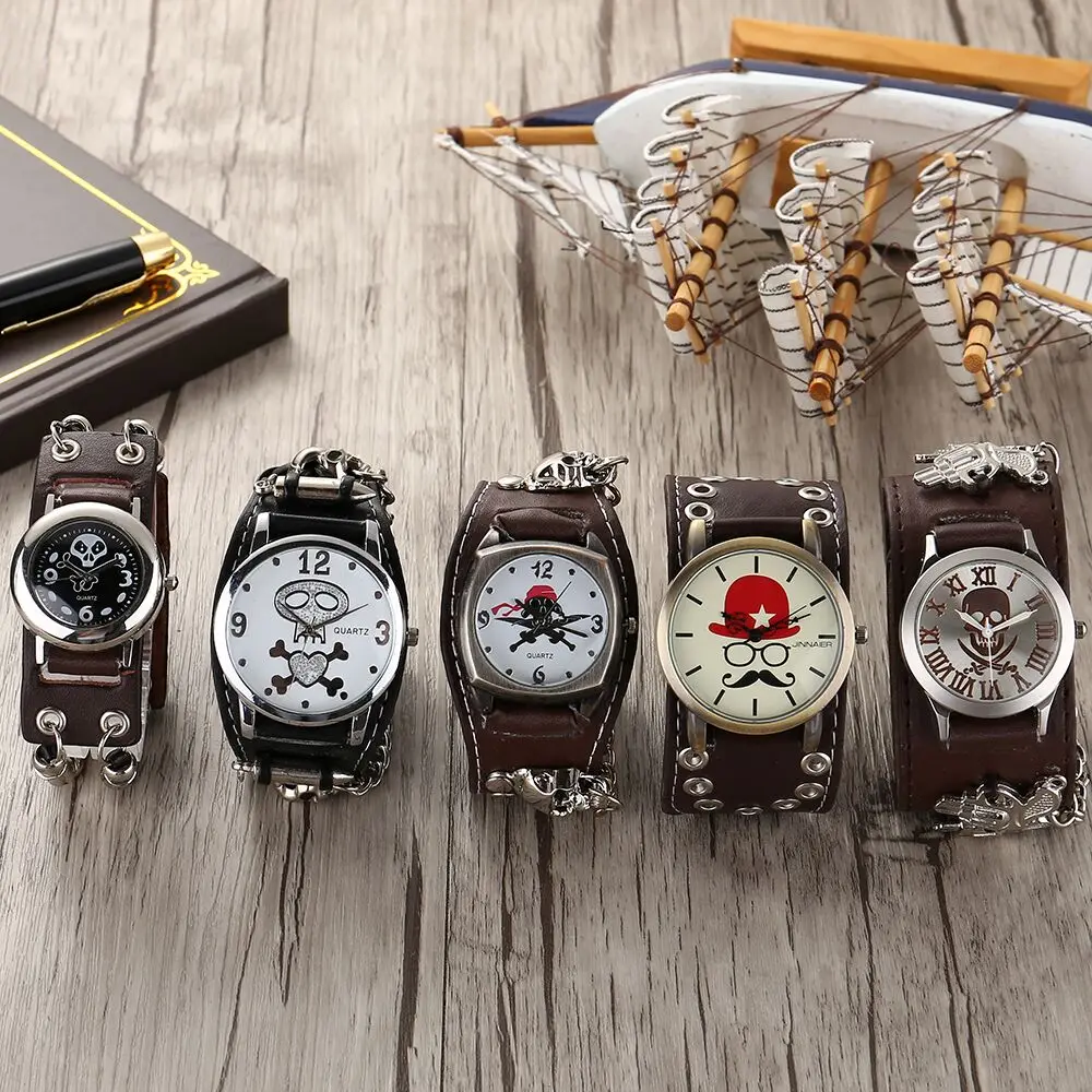 Fashion Casual for Men's Boys Women unisex skeleton skull style Wide leather strap Quartz Sports Wrist watch Multiple styles
Fashion Casual for Men's Boys Women unisex skeleton skull style Wide leather strap Quartz Sports Wrist watch Multiple styles
