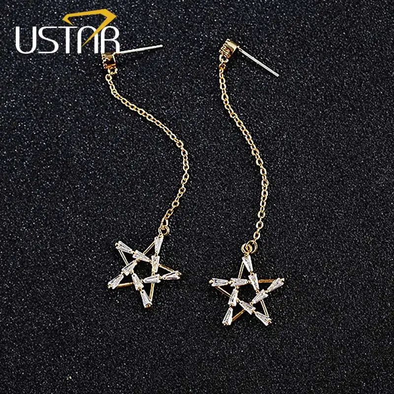 USTAR NEW Crystals Star Long Drop Earrings for Women AAA Cubic Zirconia Gold color Earrings female Fashion Jewelry gift Brincos
USTAR NEW Crystals Star Long Drop Earrings for Women AAA Cubic Zirconia Gold color Earrings female Fashion Jewelry gift Brincos
