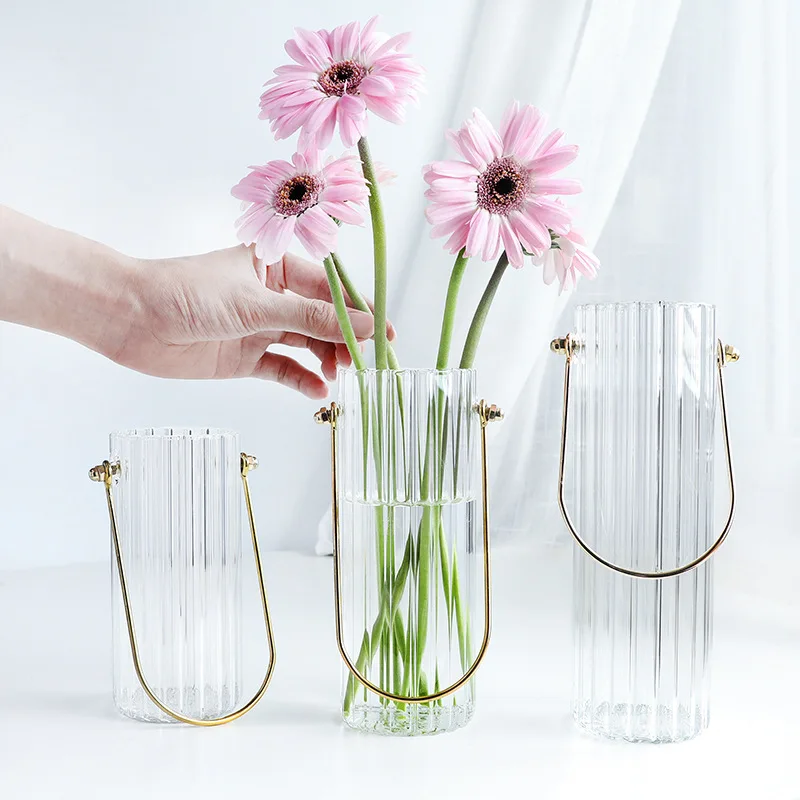 1pc Stripe Glass Vase Flower Filler Vase with Metal Portable Belt Craft Home Decorative Planting Vase
1pc Stripe Glass Vase Flower Filler Vase with Metal Portable Belt Craft Home Decorative Planting Vase