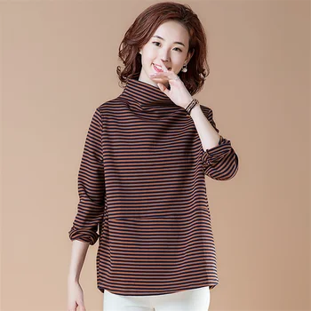 2018 Autumn Winter New Women's Loose High Collar Bottoming Shirt Large Size 5XL Female Striped Thickening Warm Tops LQ383
2018 Autumn Winter New Women's Loose High Collar Bottoming Shirt Large Size 5XL Female Striped Thickening Warm Tops LQ383