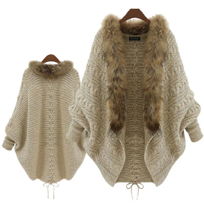 Fur Collar Winter Cardigan Pull Femme Batwing Poncho Outerwear Tricot Women Sweater Knitted New Brand Casual Knitwear Jacket S21
Fur Collar Winter Cardigan Pull Femme Batwing Poncho Outerwear Tricot Women Sweater Knitted New Brand Casual Knitwear Jacket S21