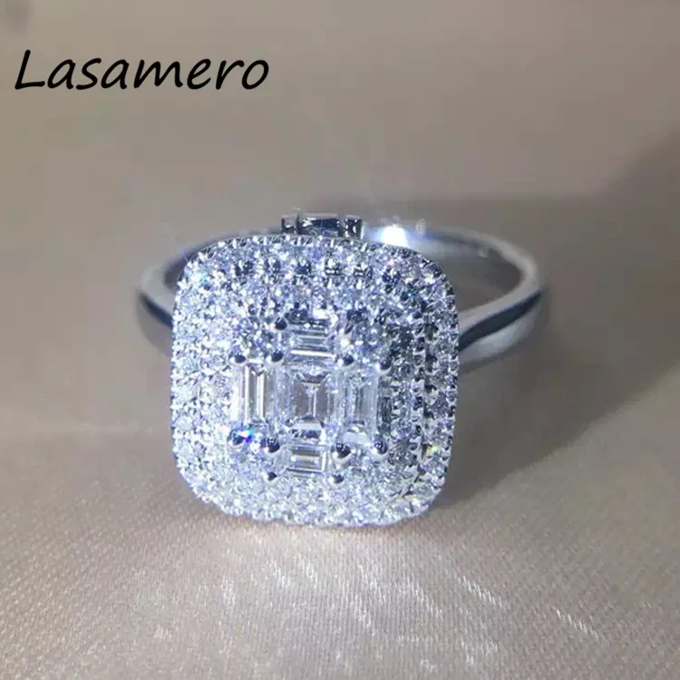 LASAMERO 0.69CT Square Cut 11*11mm Certified Natural Diamond Ring 18k Gold Real Engagement Wedding Gemstone | Украшения и