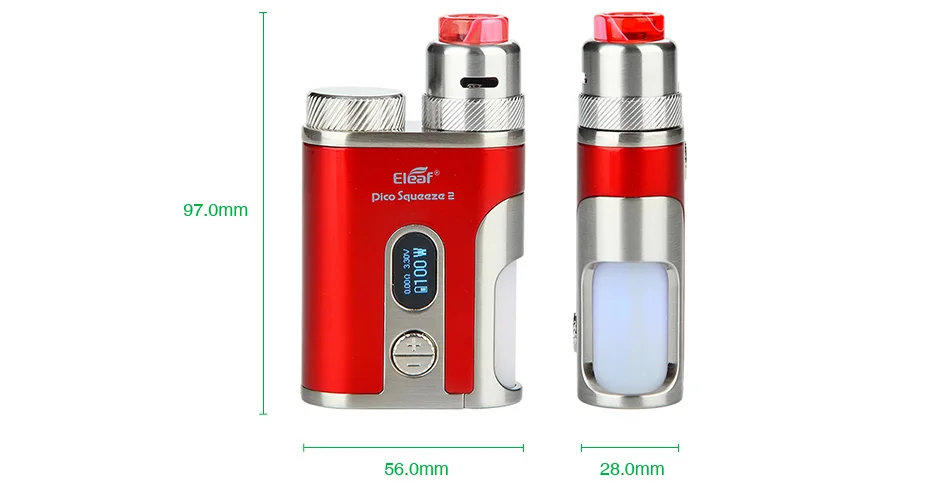 Original Eleaf IStick Pico Squeeze 2 Kit with Coral 2 RDA & 8ml Squonk Bottle Max 100W Output No 18650 Battery Box Mod Vape Kit
