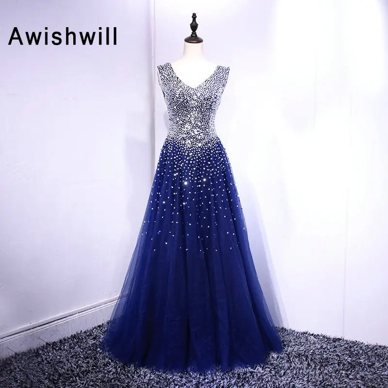 Vestido De Festa Longo Real Photo V-neck Beadings Tulle Long Prom Dress Navy Blue Elegant Formal Party Gowns Plus Size
Vestido De Festa Longo Real Photo V-neck Beadings Tulle Long Prom Dress Navy Blue Elegant Formal Party Gowns Plus Size