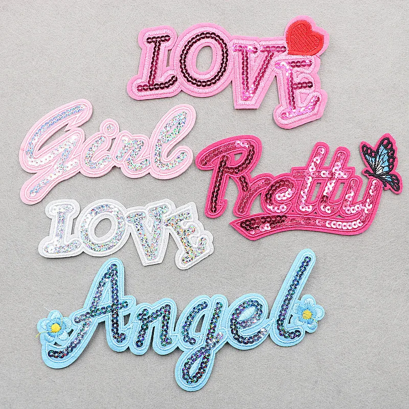 Angel Love Pretty Sequins Words Letters Iron Embroidered Patches For clothing Girl clothes Stickers Garment Appliques wholesale
Angel Love Pretty Sequins Words Letters Iron Embroidered Patches For clothing Girl clothes Stickers Garment Appliques wholesale