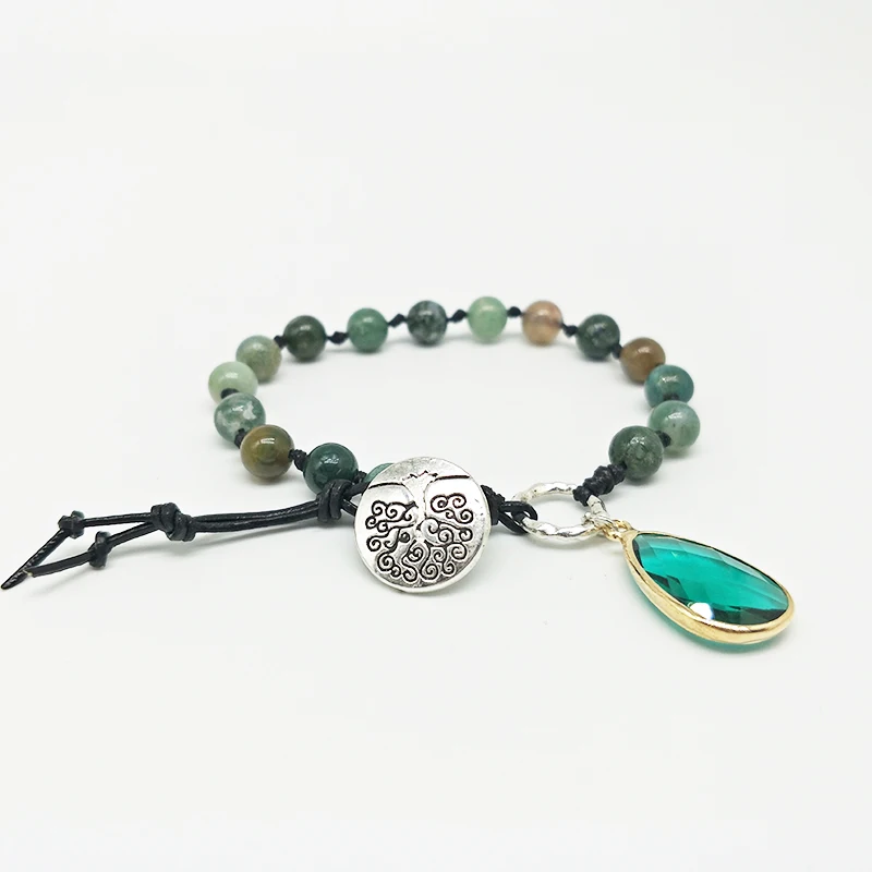 New women's bracelet 6mm Natural Stone beads knotted bracelet Leather-encrusted bohemian crystal pendant bracelet 
New women's bracelet 6mm Natural Stone beads knotted bracelet Leather-encrusted bohemian crystal pendant bracelet