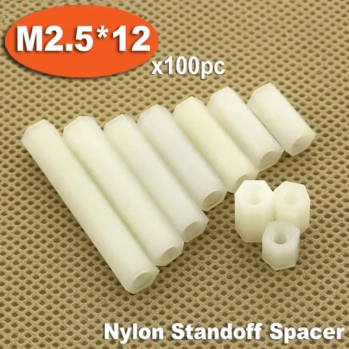 

100pcs M2.5 x 12mm White Plastic Nylon Hexagon Hex Female Thread Nuts Standoff Spacer Pillars