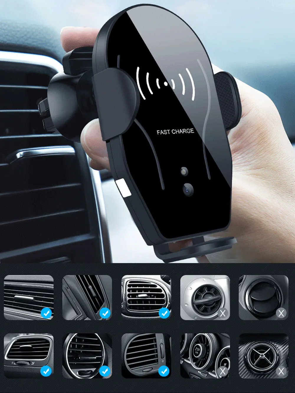 PORTEFEUILLE Fast Qi Wireless Charger Induction For Samsung S8 S9 S7 S6 Note 8 9 7 Automatic Clamping Wireless Car Charger Mount (4)