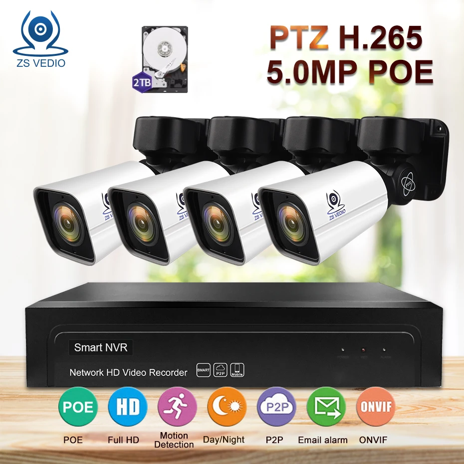 ZSVEDIO Surveillance System Security IP Camera 4CH H.265 PTZ 5.0MP POE 4X Zoom NVR Kit Full HD Video Security CCTV Camera System
ZSVEDIO Surveillance System Security IP Camera 4CH H.265 PTZ 5.0MP POE 4X Zoom NVR Kit Full HD Video Security CCTV Camera System