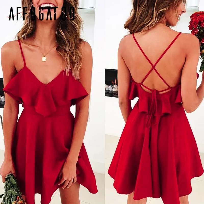 Affogatoo Elegant ruffle v neck summer white dress women Sexy casual backless short blue dress High waist ladies party red dress
Affogatoo Elegant ruffle v neck summer white dress women Sexy casual backless short blue dress High waist ladies party red dress