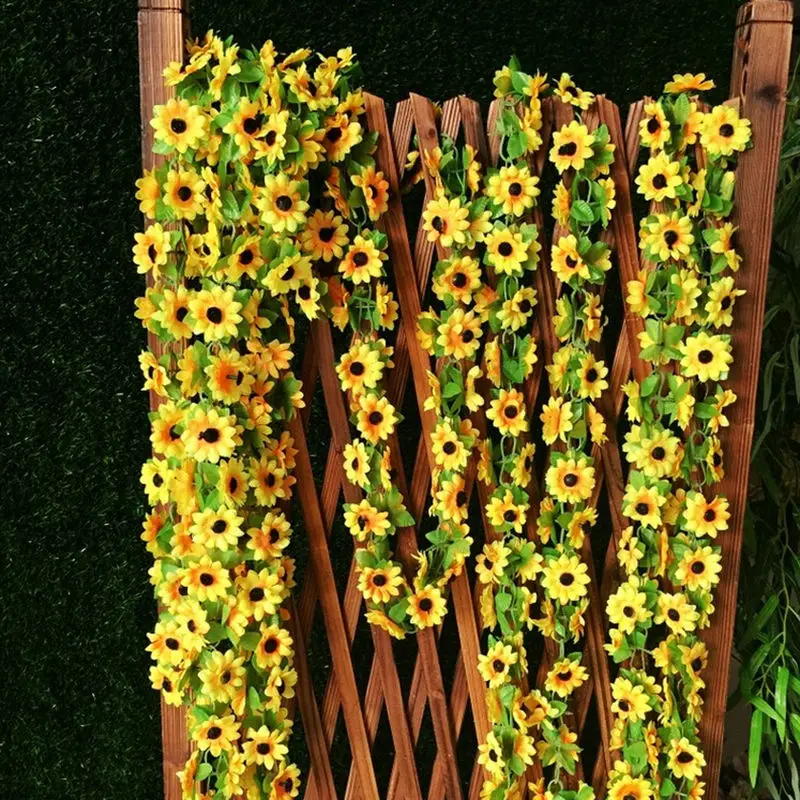 2m Artificial Sunflower Garland Flower Vine For DIY Floral Decor Vivid Fake Leaf Flower Wedding Home Party Decoration