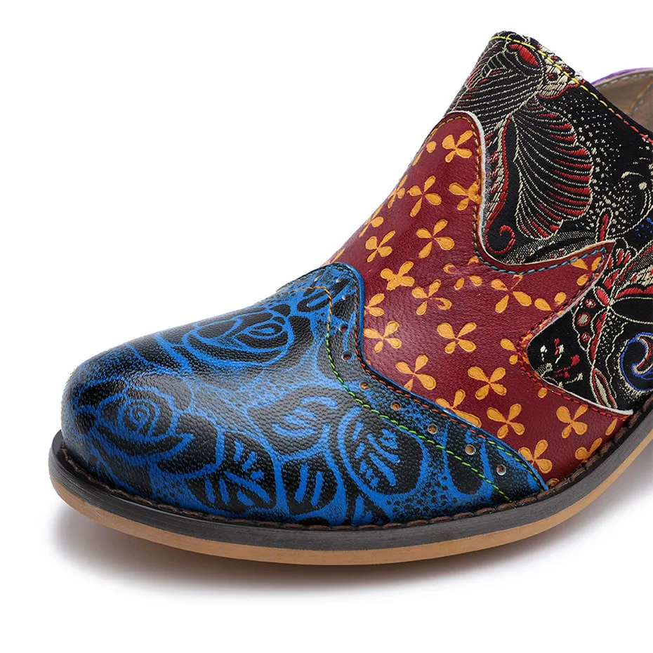 Vintage Bohemia Genuine Leather Women Pumps Handmade Comfortable Ladies Oxford Brogue Shoes Retro Slip On Embroidery Women Shoes (2)