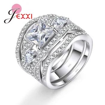 3PCS Finger Rings Sets For Bridal Wedding Accessories Filled White Crystals Genuine 925 Sterling Silver Women Anel
3PCS Finger Rings Sets For Bridal Wedding Accessories Filled White Crystals Genuine 925 Sterling Silver Women Anel