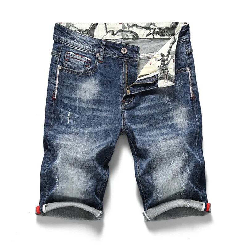 

Jeans Shorts Men Brand Ripped Summer Capri Men's Fashion Biker Casual Elasticity Distressed Hole Blue Denim Short Jean