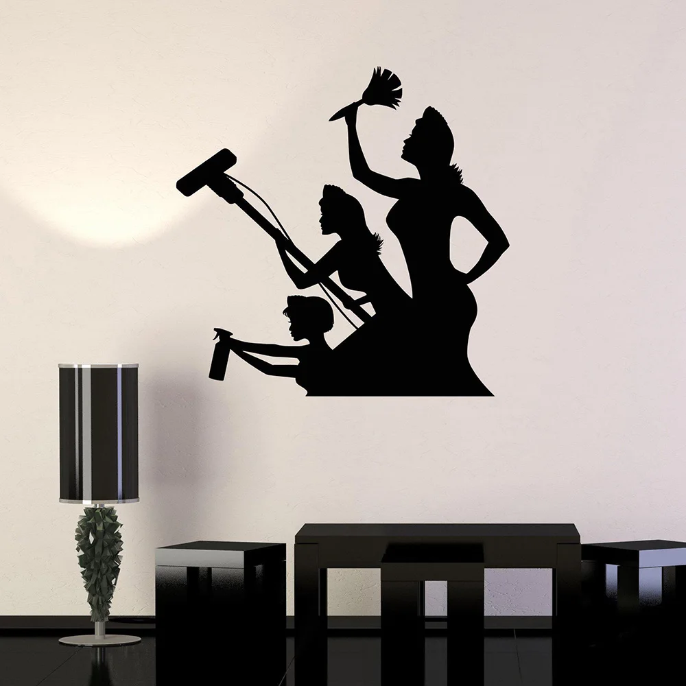 Funny Housewife Cleaning Service Vinyl Wall Decal Home Decor Living Room Art Mural Stickers Removable | Дом и сад