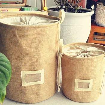 

Jute Storage Laundry Basket Large Foldable Laundry Hamper Clothes Storage Baskets Home Clothes Barrel Bags Kids Toy Organizer